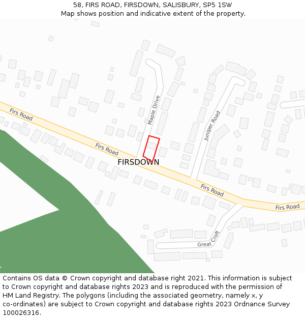 58, FIRS ROAD, FIRSDOWN, SALISBURY, SP5 1SW: Location map and indicative extent of plot