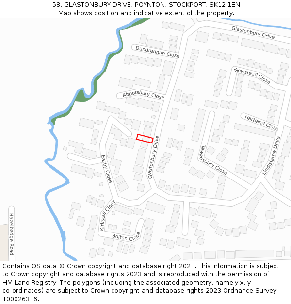 58, GLASTONBURY DRIVE, POYNTON, STOCKPORT, SK12 1EN: Location map and indicative extent of plot