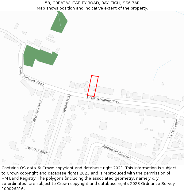 58, GREAT WHEATLEY ROAD, RAYLEIGH, SS6 7AP: Location map and indicative extent of plot