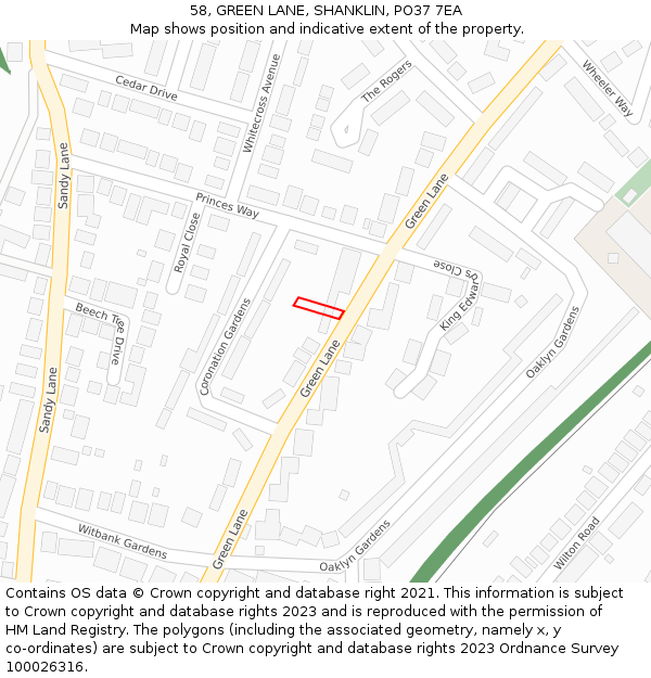 58, GREEN LANE, SHANKLIN, PO37 7EA: Location map and indicative extent of plot