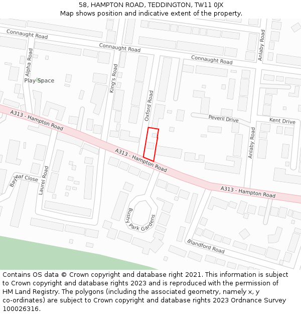 58, HAMPTON ROAD, TEDDINGTON, TW11 0JX: Location map and indicative extent of plot