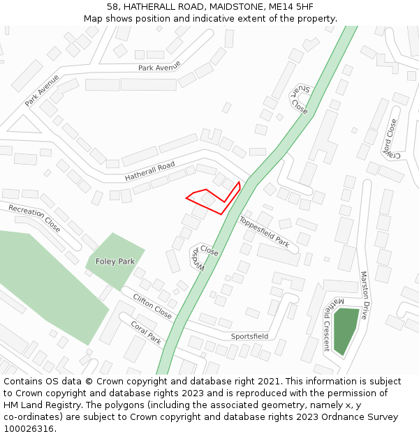 58, HATHERALL ROAD, MAIDSTONE, ME14 5HF: Location map and indicative extent of plot