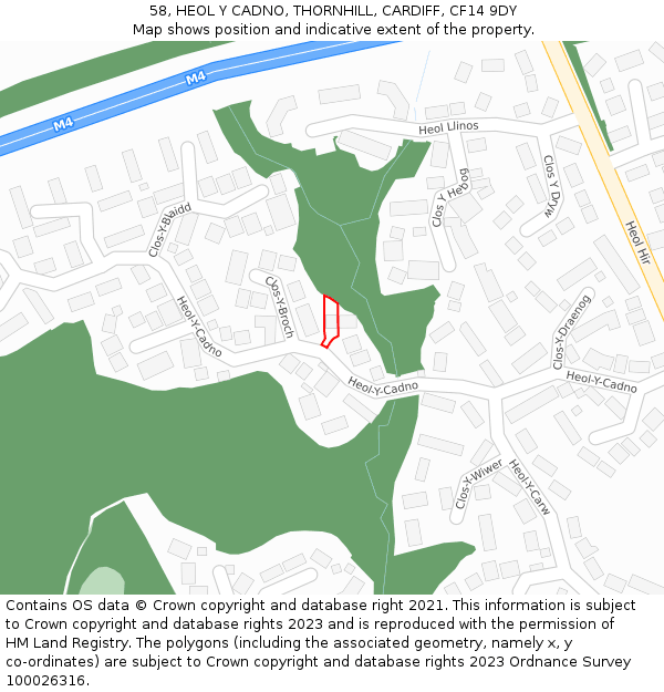 58, HEOL Y CADNO, THORNHILL, CARDIFF, CF14 9DY: Location map and indicative extent of plot