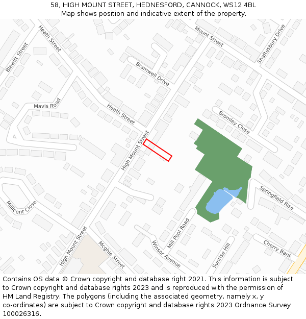 58, HIGH MOUNT STREET, HEDNESFORD, CANNOCK, WS12 4BL: Location map and indicative extent of plot