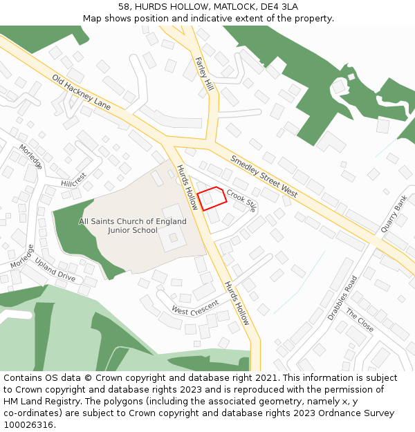 58, HURDS HOLLOW, MATLOCK, DE4 3LA: Location map and indicative extent of plot