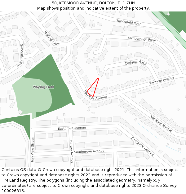 58, KERMOOR AVENUE, BOLTON, BL1 7HN: Location map and indicative extent of plot