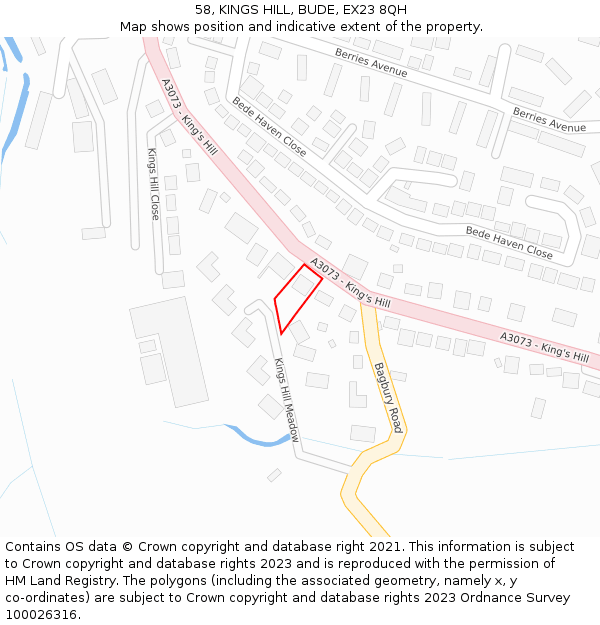 58, KINGS HILL, BUDE, EX23 8QH: Location map and indicative extent of plot