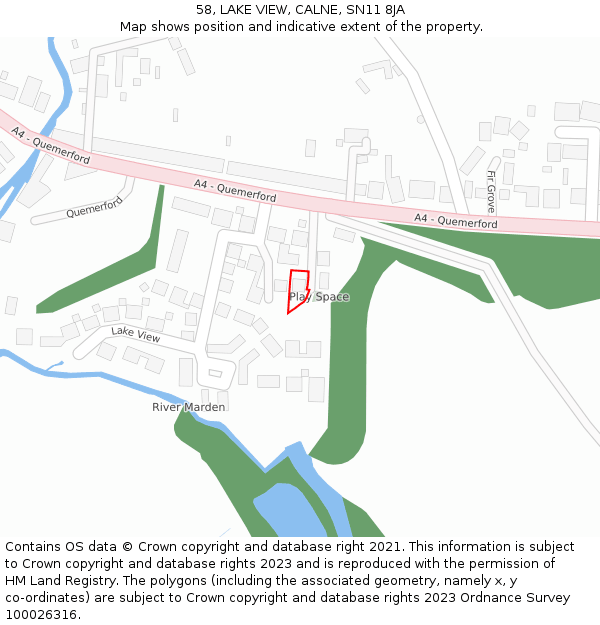 58, LAKE VIEW, CALNE, SN11 8JA: Location map and indicative extent of plot