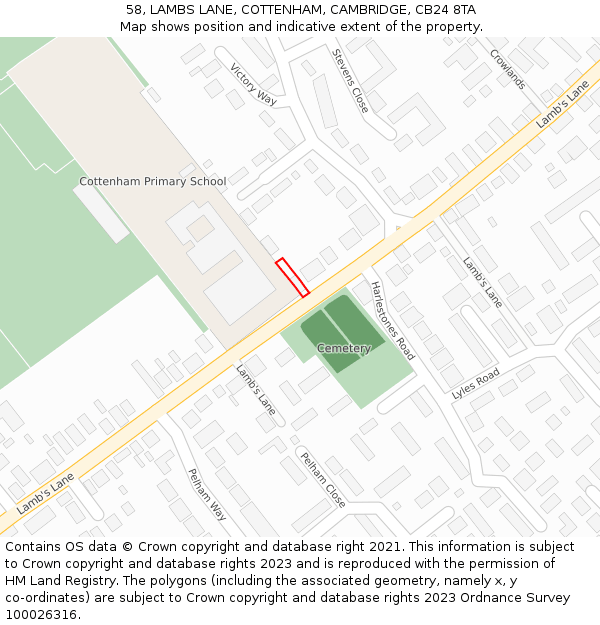 58, LAMBS LANE, COTTENHAM, CAMBRIDGE, CB24 8TA: Location map and indicative extent of plot