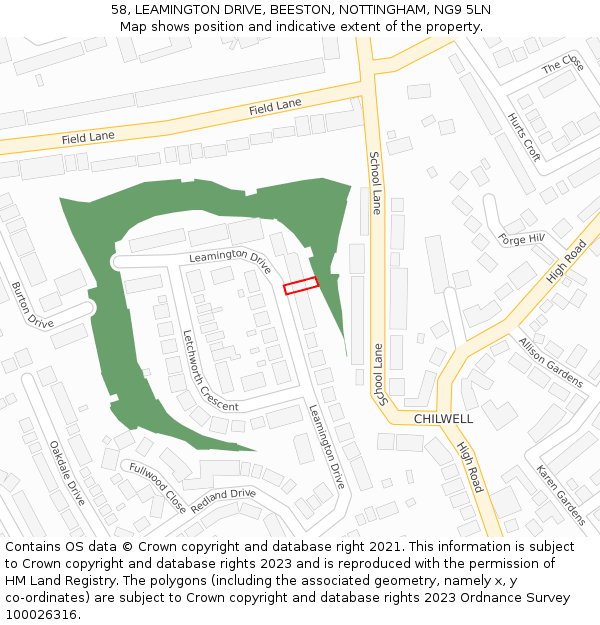 58, LEAMINGTON DRIVE, BEESTON, NOTTINGHAM, NG9 5LN: Location map and indicative extent of plot