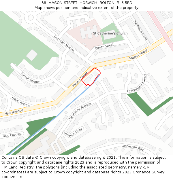 58, MASON STREET, HORWICH, BOLTON, BL6 5RD: Location map and indicative extent of plot