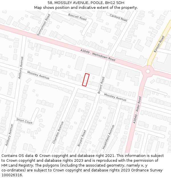 58, MOSSLEY AVENUE, POOLE, BH12 5DH: Location map and indicative extent of plot