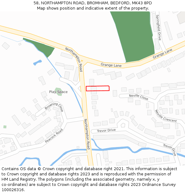 58, NORTHAMPTON ROAD, BROMHAM, BEDFORD, MK43 8PD: Location map and indicative extent of plot