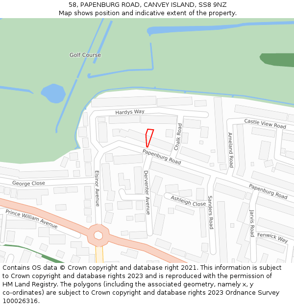 58, PAPENBURG ROAD, CANVEY ISLAND, SS8 9NZ: Location map and indicative extent of plot