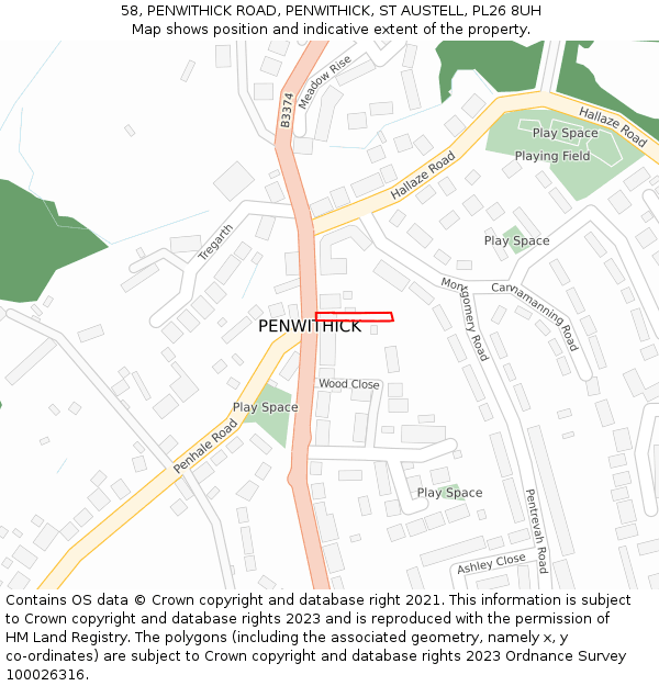 58, PENWITHICK ROAD, PENWITHICK, ST AUSTELL, PL26 8UH: Location map and indicative extent of plot