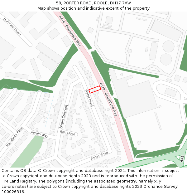 58, PORTER ROAD, POOLE, BH17 7AW: Location map and indicative extent of plot