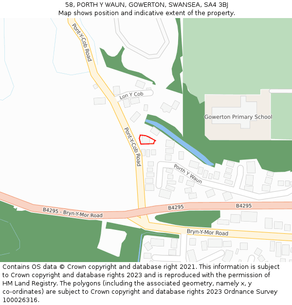 58, PORTH Y WAUN, GOWERTON, SWANSEA, SA4 3BJ: Location map and indicative extent of plot