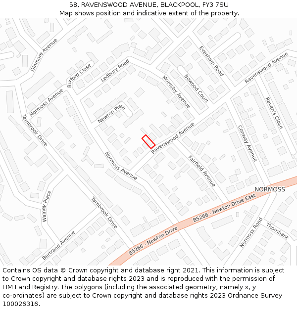 58, RAVENSWOOD AVENUE, BLACKPOOL, FY3 7SU: Location map and indicative extent of plot