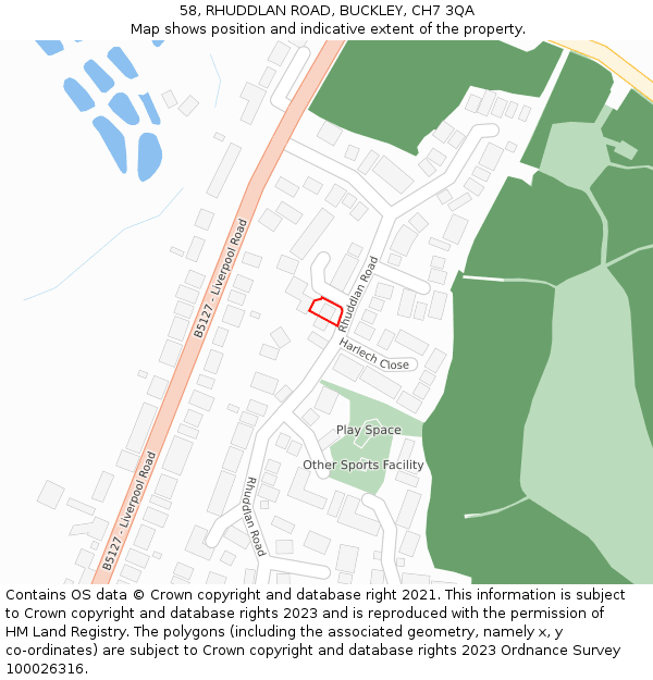 58, RHUDDLAN ROAD, BUCKLEY, CH7 3QA: Location map and indicative extent of plot