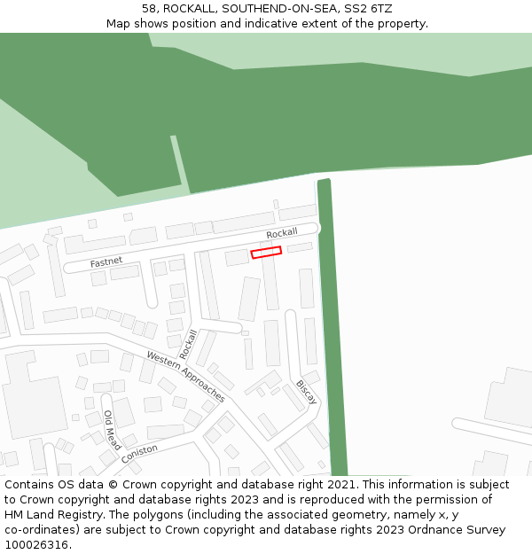 58, ROCKALL, SOUTHEND-ON-SEA, SS2 6TZ: Location map and indicative extent of plot