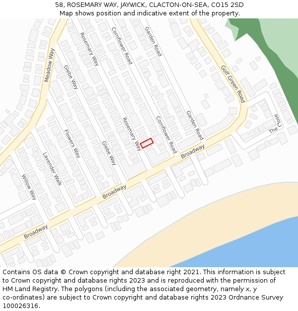 58, ROSEMARY WAY, JAYWICK, CLACTON-ON-SEA, CO15 2SD: Location map and indicative extent of plot