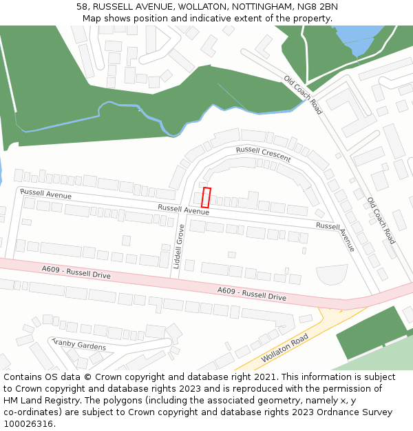 58, RUSSELL AVENUE, WOLLATON, NOTTINGHAM, NG8 2BN: Location map and indicative extent of plot