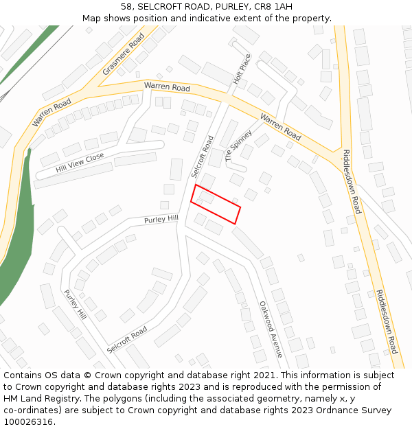 58, SELCROFT ROAD, PURLEY, CR8 1AH: Location map and indicative extent of plot