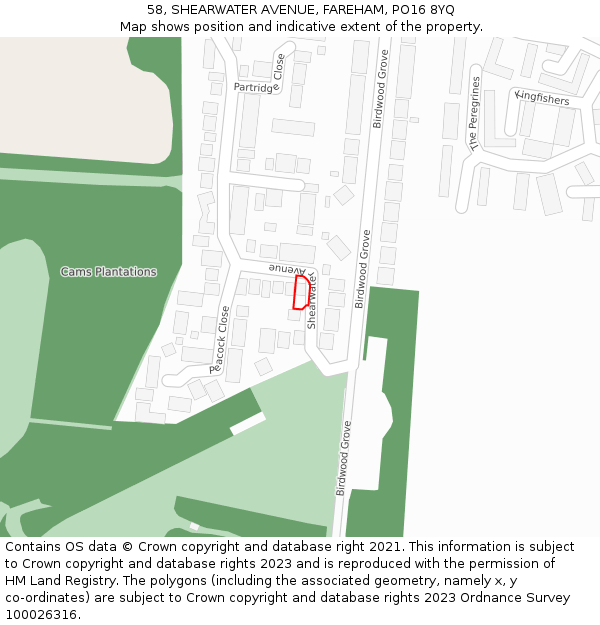 58, SHEARWATER AVENUE, FAREHAM, PO16 8YQ: Location map and indicative extent of plot