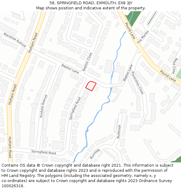 58, SPRINGFIELD ROAD, EXMOUTH, EX8 3JY: Location map and indicative extent of plot