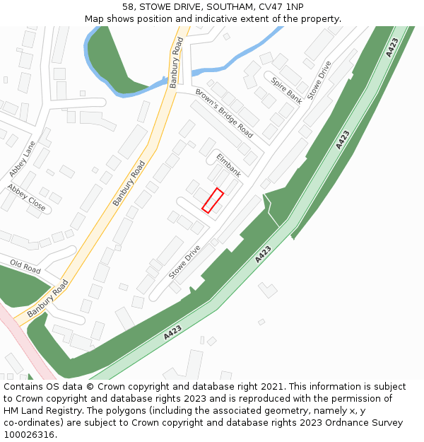 58, STOWE DRIVE, SOUTHAM, CV47 1NP: Location map and indicative extent of plot