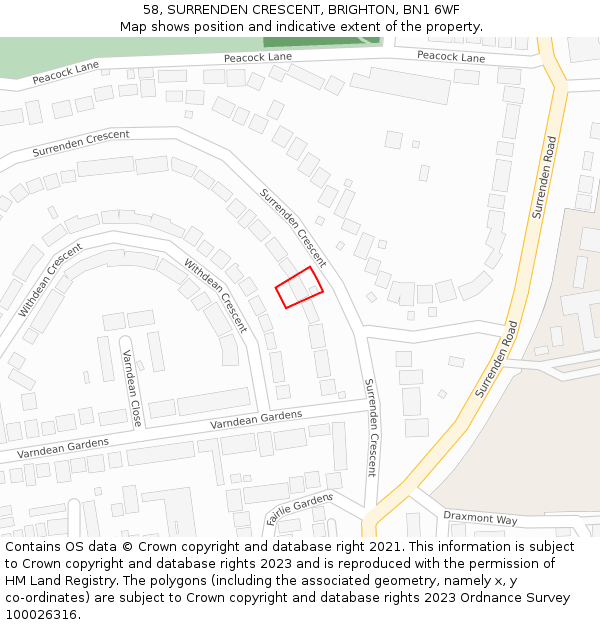 58, SURRENDEN CRESCENT, BRIGHTON, BN1 6WF: Location map and indicative extent of plot