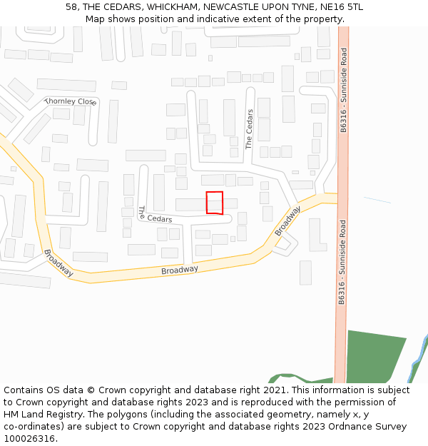 58, THE CEDARS, WHICKHAM, NEWCASTLE UPON TYNE, NE16 5TL: Location map and indicative extent of plot