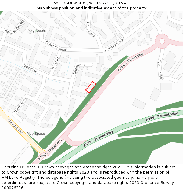 58, TRADEWINDS, WHITSTABLE, CT5 4UJ: Location map and indicative extent of plot