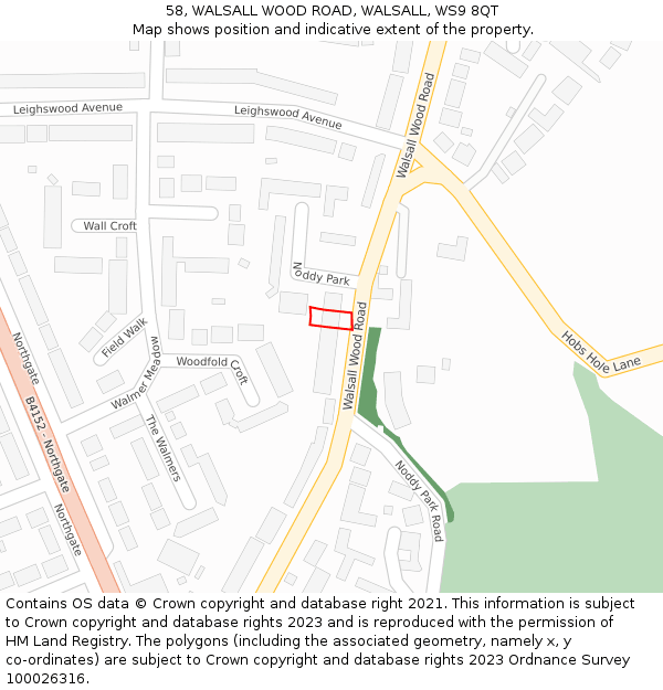 58, WALSALL WOOD ROAD, WALSALL, WS9 8QT: Location map and indicative extent of plot