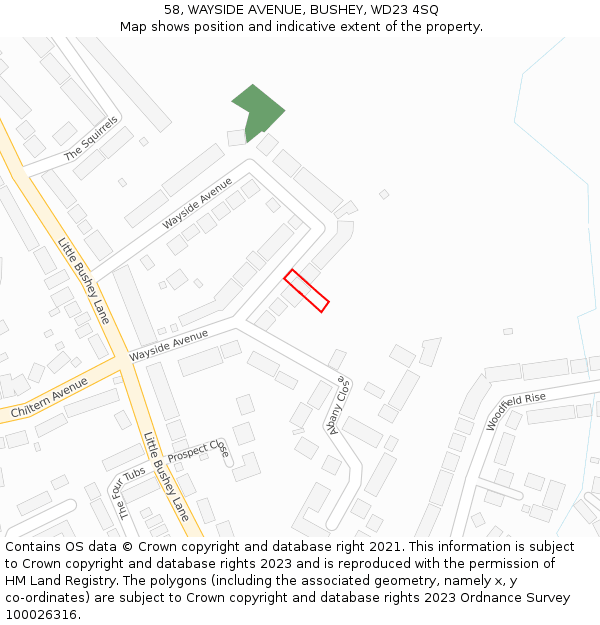 58, WAYSIDE AVENUE, BUSHEY, WD23 4SQ: Location map and indicative extent of plot