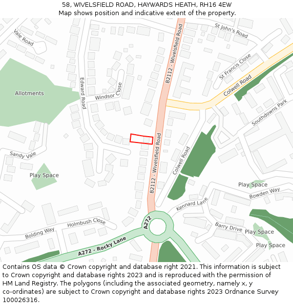 58, WIVELSFIELD ROAD, HAYWARDS HEATH, RH16 4EW: Location map and indicative extent of plot