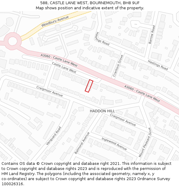 588, CASTLE LANE WEST, BOURNEMOUTH, BH8 9UF: Location map and indicative extent of plot