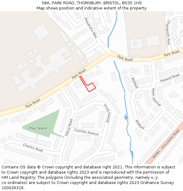 58A, PARK ROAD, THORNBURY, BRISTOL, BS35 1HS: Location map and indicative extent of plot