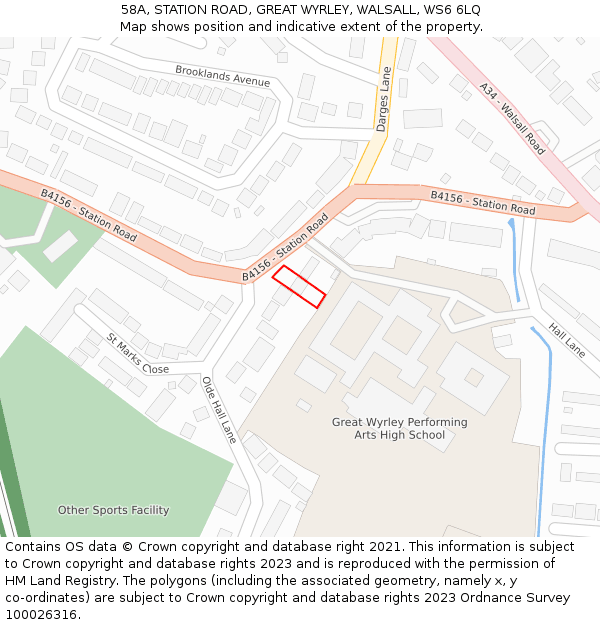 58A, STATION ROAD, GREAT WYRLEY, WALSALL, WS6 6LQ: Location map and indicative extent of plot