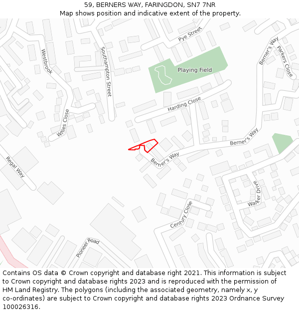 59, BERNERS WAY, FARINGDON, SN7 7NR: Location map and indicative extent of plot