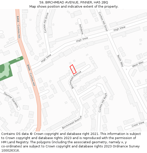 59, BIRCHMEAD AVENUE, PINNER, HA5 2BQ: Location map and indicative extent of plot