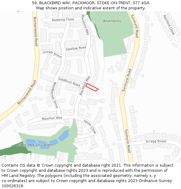 59, BLACKBIRD WAY, PACKMOOR, STOKE-ON-TRENT, ST7 4GA: Location map and indicative extent of plot