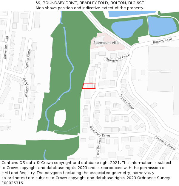 59, BOUNDARY DRIVE, BRADLEY FOLD, BOLTON, BL2 6SE: Location map and indicative extent of plot