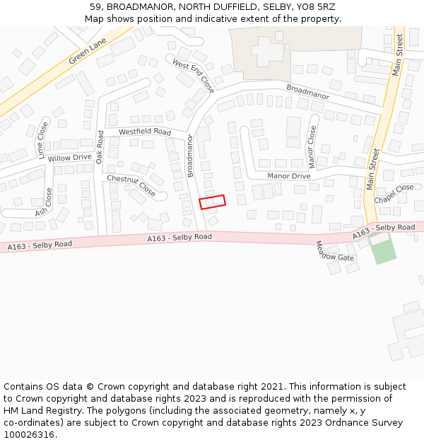 59, BROADMANOR, NORTH DUFFIELD, SELBY, YO8 5RZ: Location map and indicative extent of plot