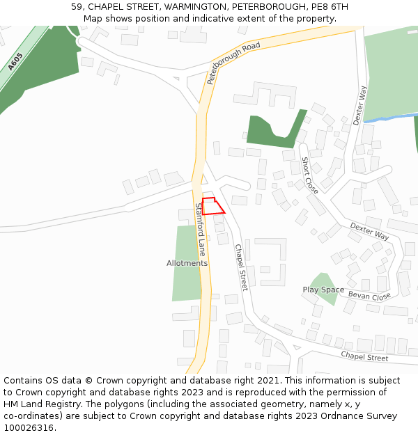 59, CHAPEL STREET, WARMINGTON, PETERBOROUGH, PE8 6TH: Location map and indicative extent of plot