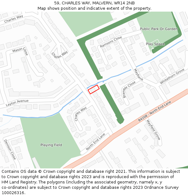 59, CHARLES WAY, MALVERN, WR14 2NB: Location map and indicative extent of plot