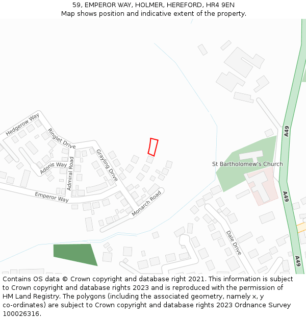 59, EMPEROR WAY, HOLMER, HEREFORD, HR4 9EN: Location map and indicative extent of plot