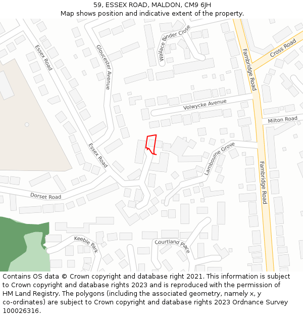 59, ESSEX ROAD, MALDON, CM9 6JH: Location map and indicative extent of plot