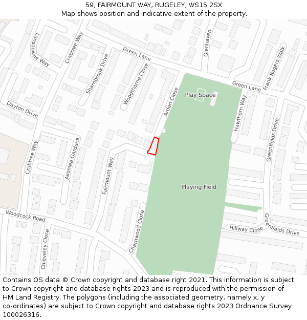 59, FAIRMOUNT WAY, RUGELEY, WS15 2SX: Location map and indicative extent of plot