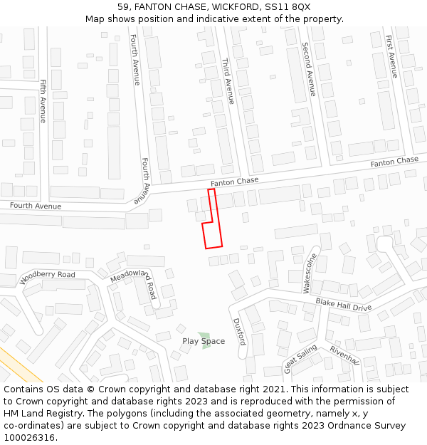 59, FANTON CHASE, WICKFORD, SS11 8QX: Location map and indicative extent of plot